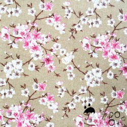 Tissu enduit fleurs japonaises fond beige