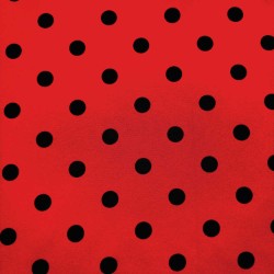 Tissu burlington pois noir fond rouge