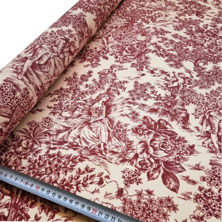 Tissu enduit toile de jouy rouge