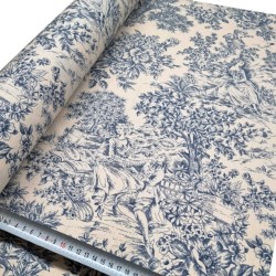 Tissu enduit toile de jouy bleu