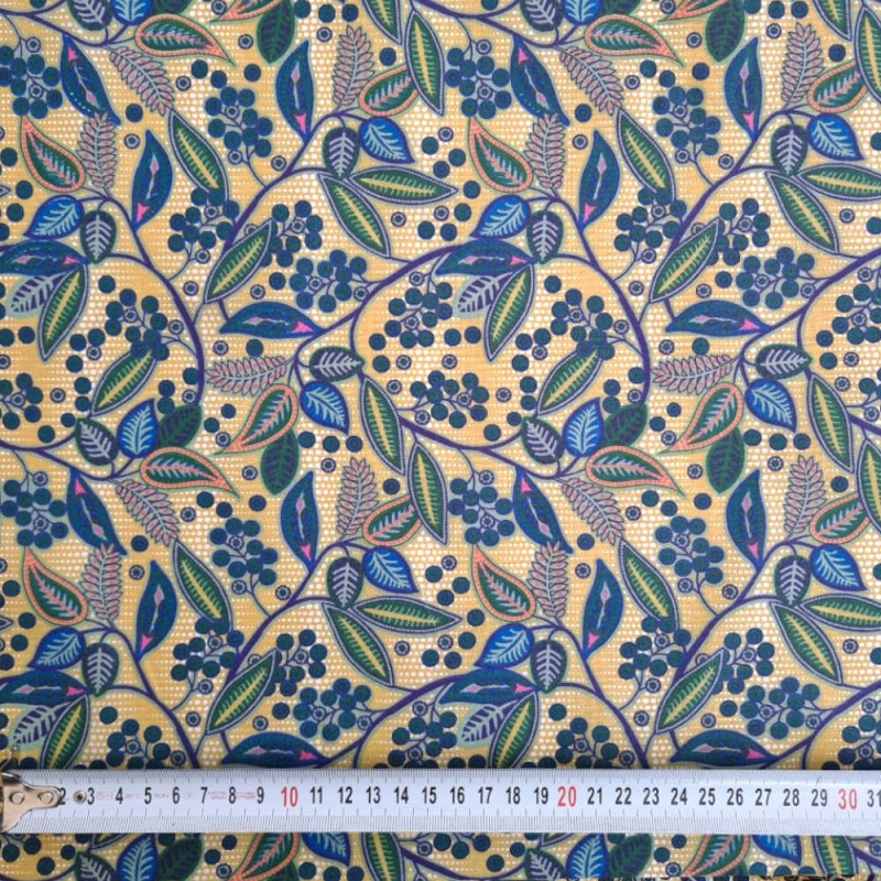 Coton SUMATRA BLEU FONDS OCRE