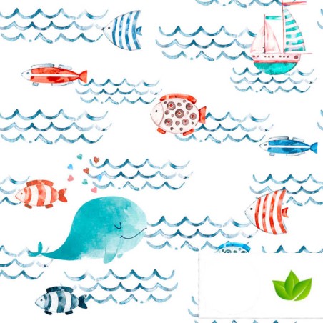 Coton imprimé mer | Joli coton marin
