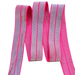 Biais Élastique FOE (Fold Over Elastic) LUREX 20mm Fuchsia Fluor / Argent