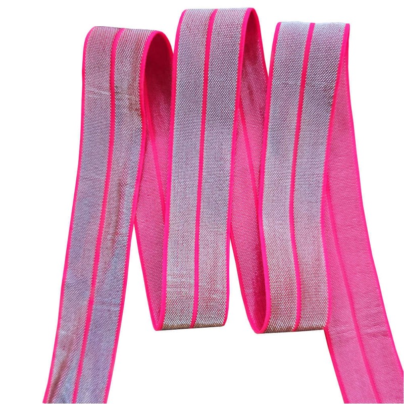 Biais Élastique FOE (Fold Over Elastic) LUREX 20mm Fuchsia Fluor / Argent