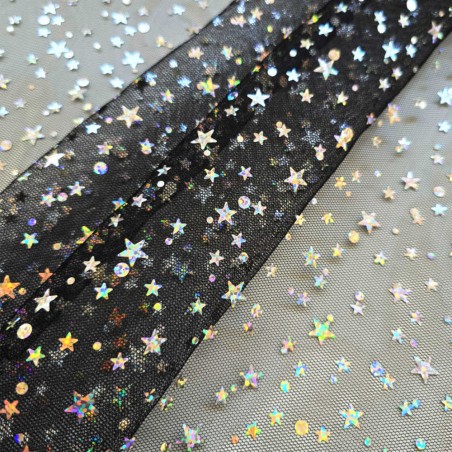 Tulle étoiles hologramme noir/argent