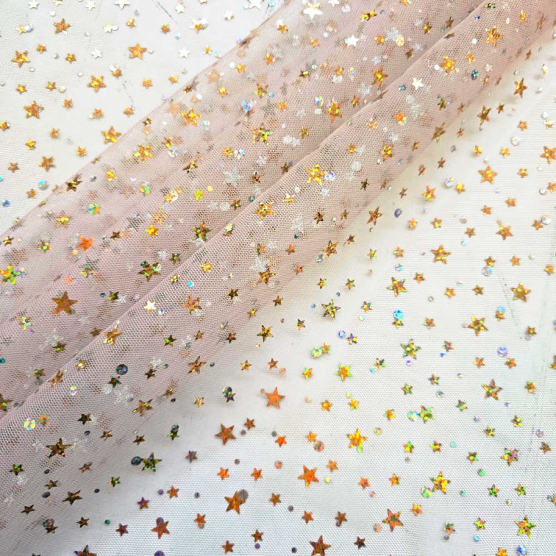 Tulle étoiles hologramme rose/or