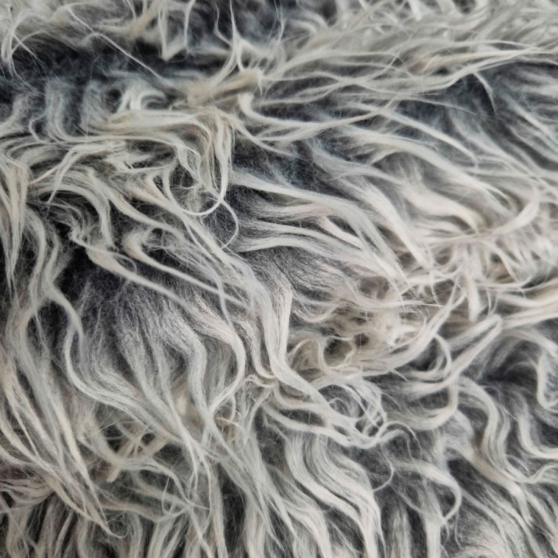 Fausse fourrure poil long bicolor gris