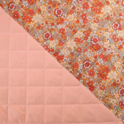 Matelassé de coton, fleur et unis tons pêche