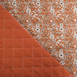 Matelassé de coton, fleur et unis tons terracota